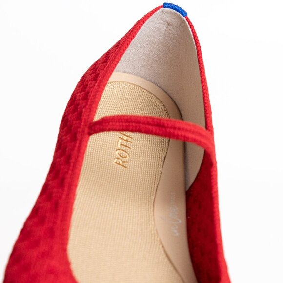 Rothys The Max Square Mary Jane Ballet Flats Red Crisp Basketweave - Picture 12 of 16